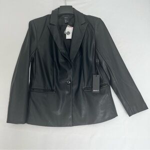 Forever 21 Women's Cozy Black Fall Faux Leather Blazer Size Small Sporty
